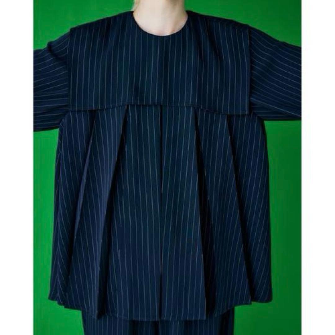 【極美品✨】24SS エンフォルド PE ピン ストライプ プリーツ シャツ 紺