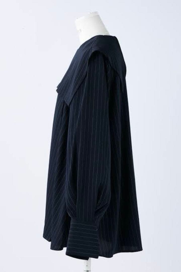 【極美品✨】24SS エンフォルド PE ピン ストライプ プリーツ シャツ 紺