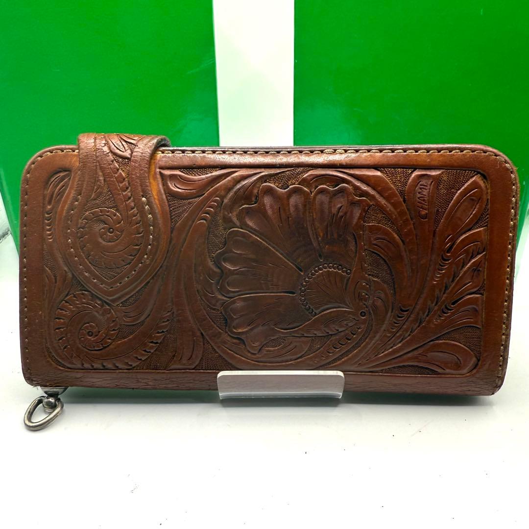 ファニー バイカーズウォレット カービングレザー シルバー金具 ブラウン