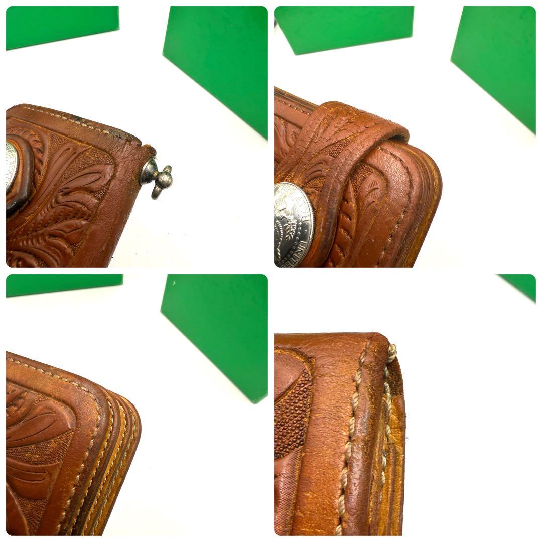 ファニー バイカーズウォレット カービングレザー シルバー金具 ブラウン