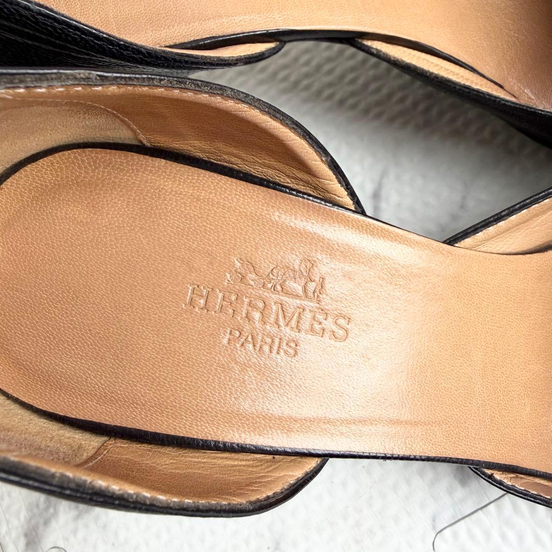 HERMES エルメス パンプス Hロゴ ポインテッドトゥ ヒール ステッチ