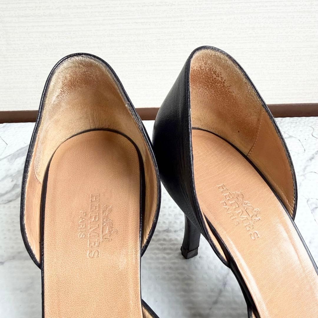 HERMES エルメス パンプス Hロゴ ポインテッドトゥ ヒール ステッチ