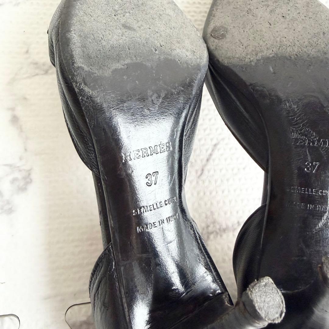 HERMES エルメス パンプス Hロゴ ポインテッドトゥ ヒール ステッチ