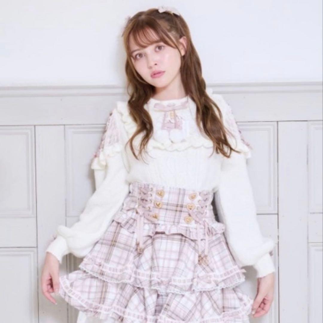 リズリサ LIZLISA ポンポンリボンレースヨークニットトップス ホワイト