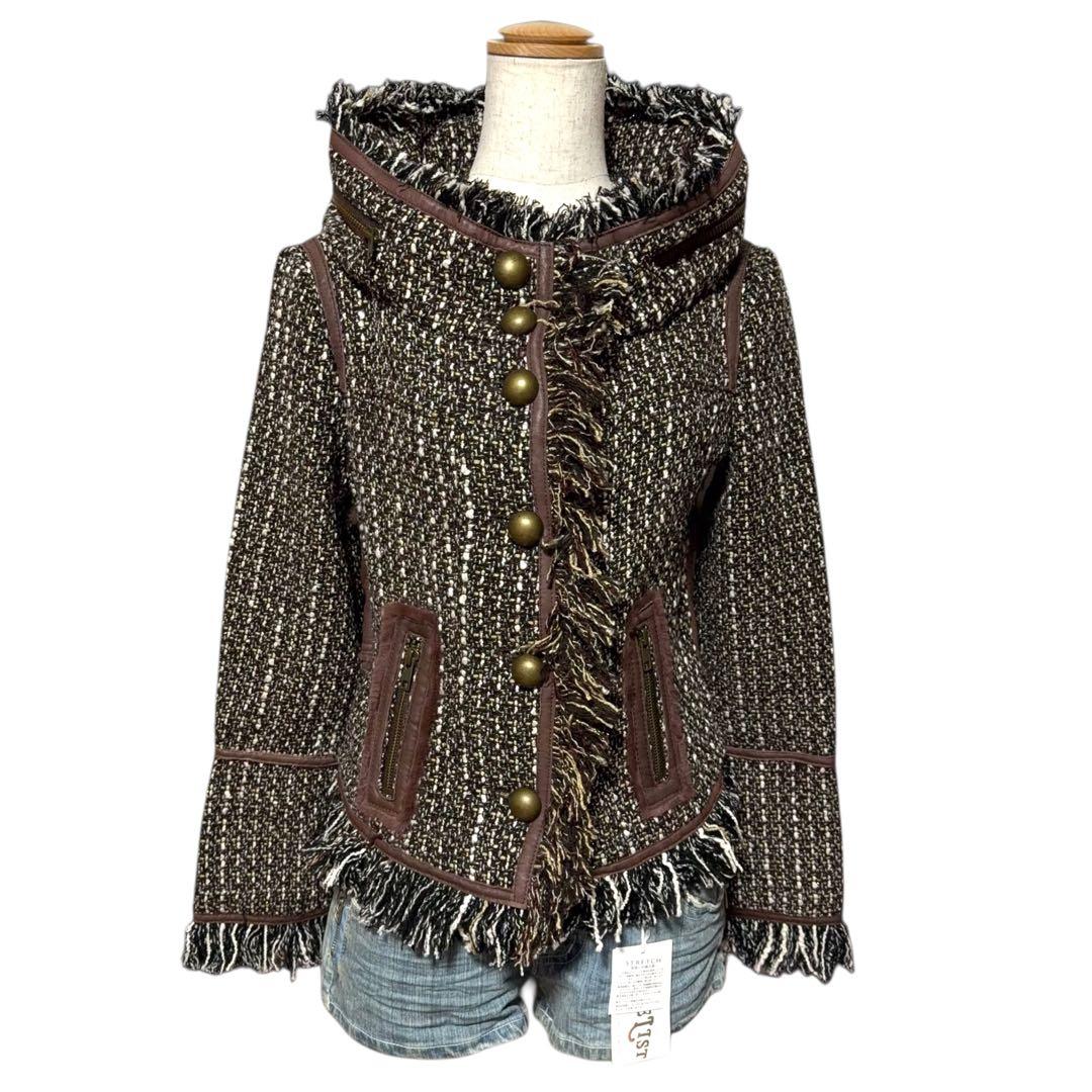 00s archive 本革切替レースアップツイードbonoジャケットy2k