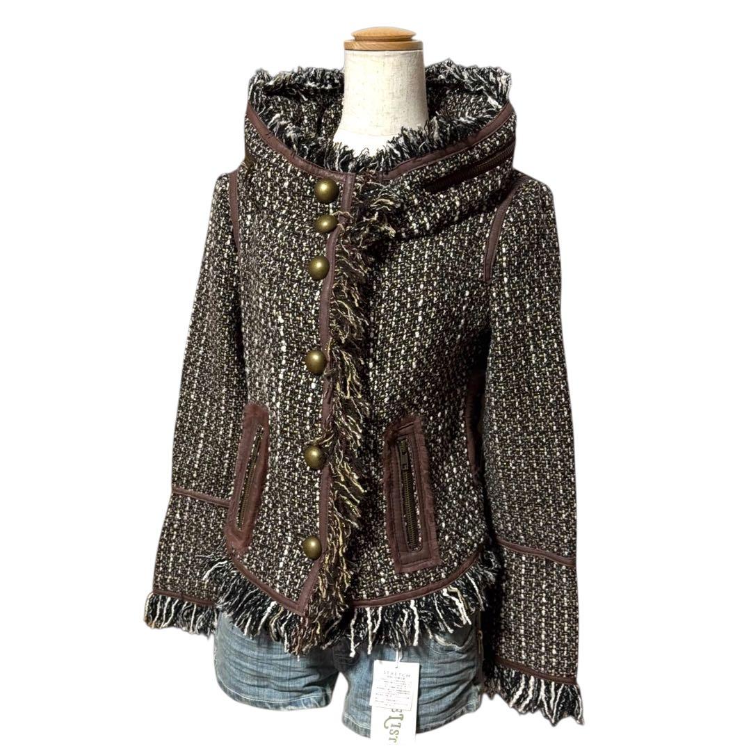 00s archive 本革切替レースアップツイードbonoジャケットy2k