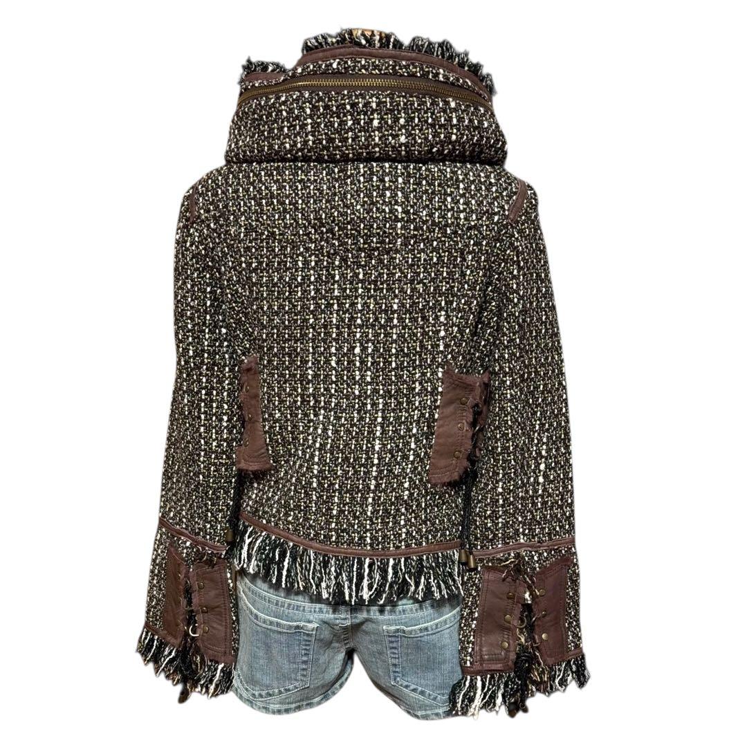 00s archive 本革切替レースアップツイードbonoジャケットy2k