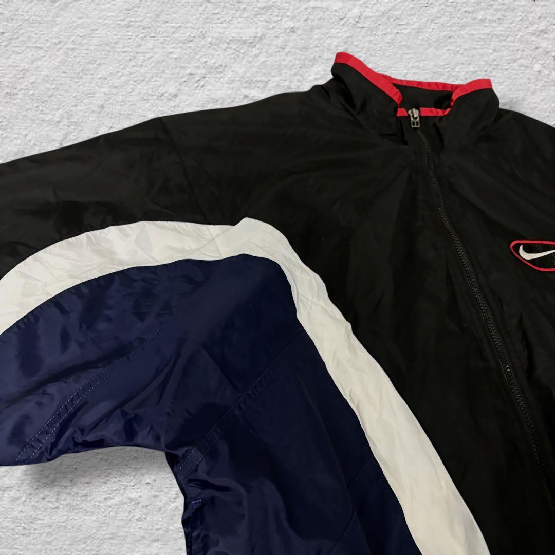 nikeナイキナイロンジャケット90sビッグロゴvintage古着ブラック刺繍L