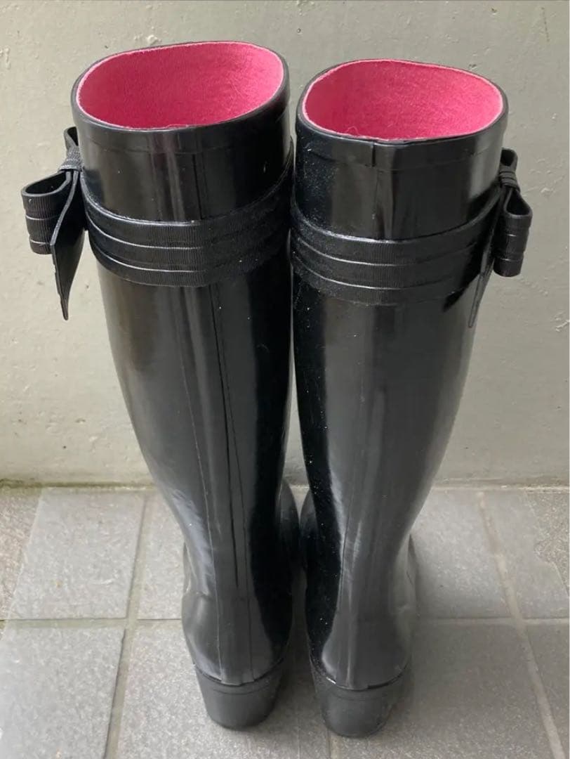 ★kate spade★ケイトスペード リボン ブラック レインブーツ 長靴 黒