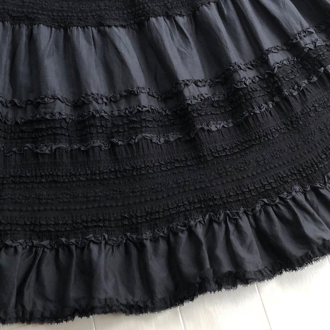 2022年 ピンクハウス レース ピコフリル 黒 ミディ丈 スカート