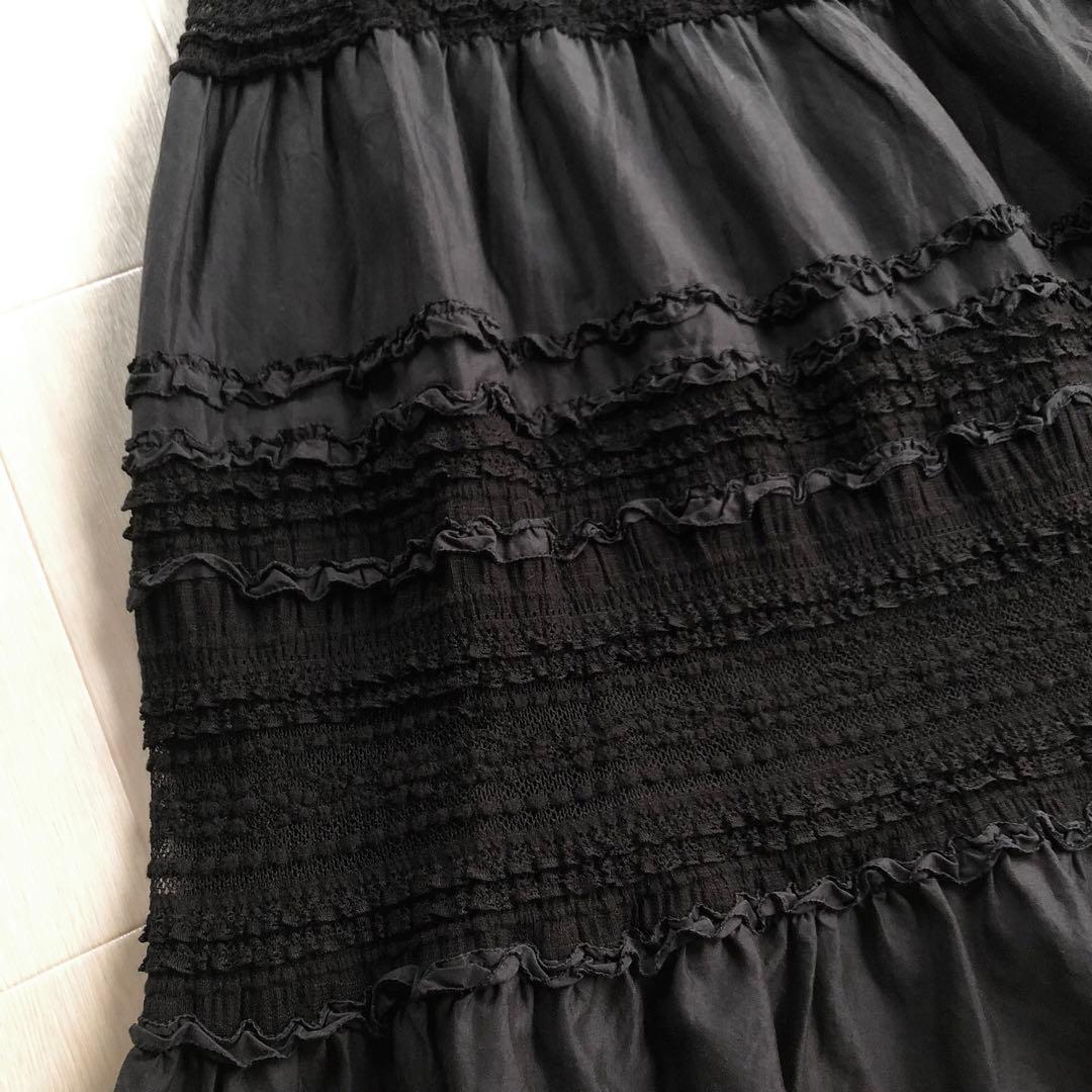 2022年 ピンクハウス レース ピコフリル 黒 ミディ丈 スカート