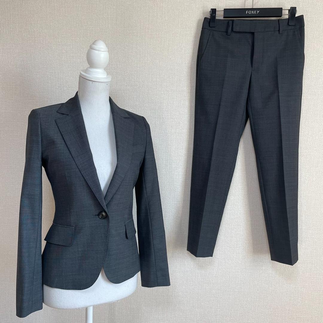 新品 スーツカンパニー グレー パンツスーツ 36/34 春秋 小さいサイズ