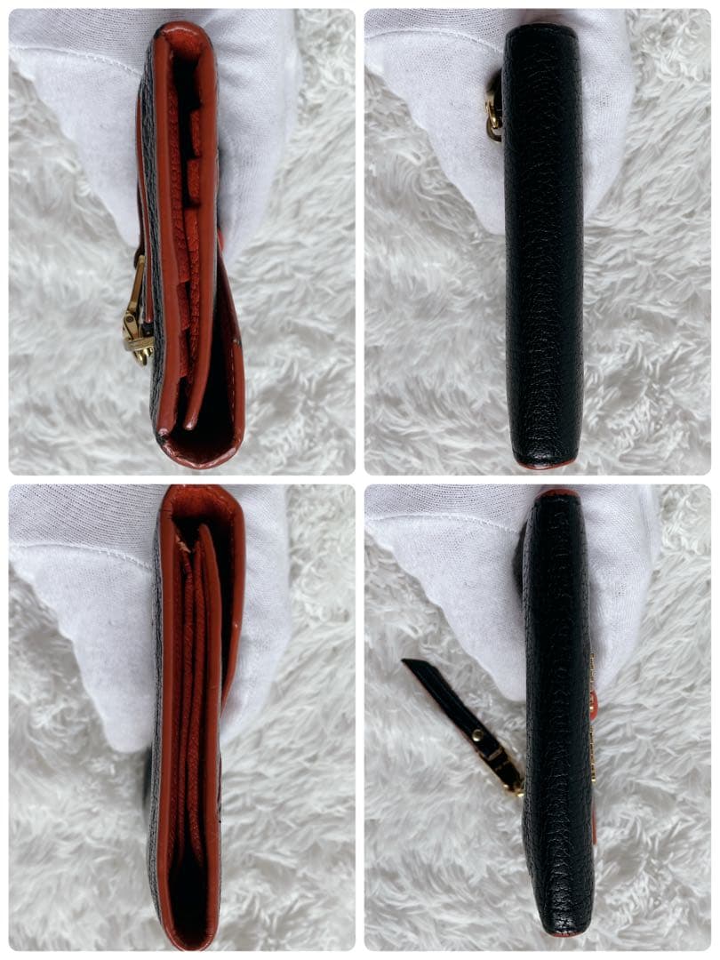 美品✨ミュウミュウ 3つ折り財布 マドラス ラブレター ハート 黒　赤　ゴールド