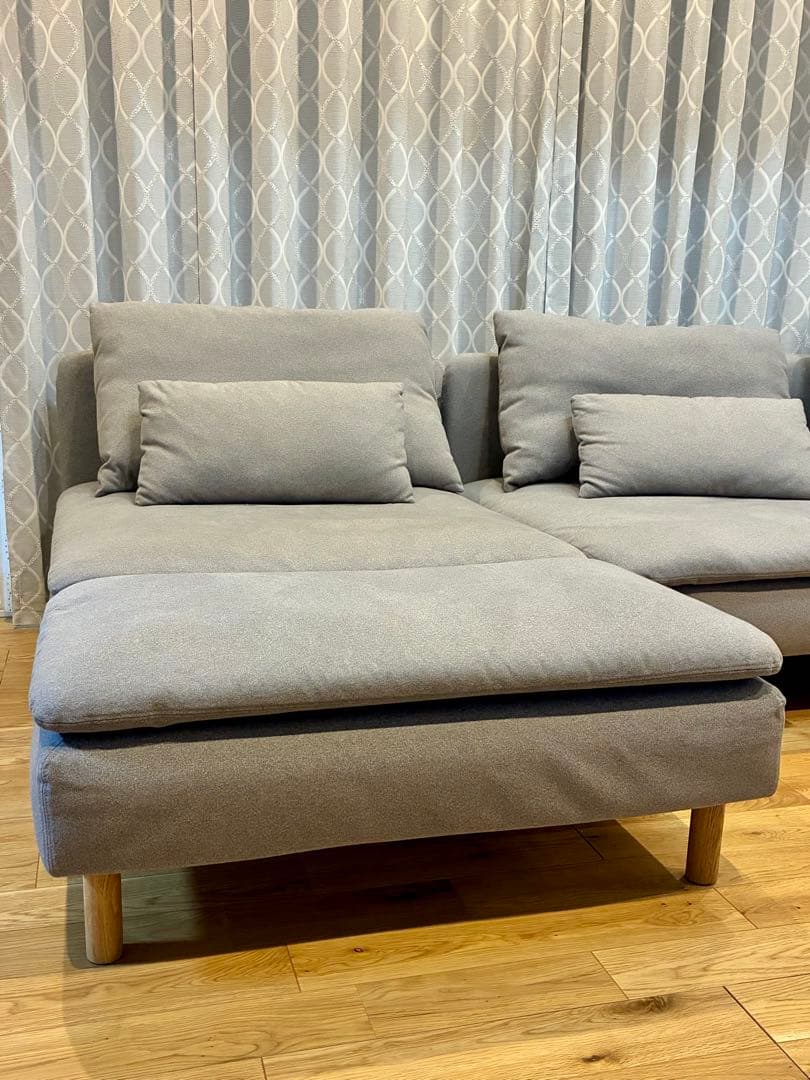 IKEA ソーデルハムン 寝椅子＋アームレスト グレー 木製脚・クッション付き