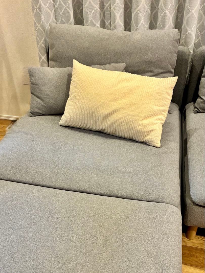 IKEA ソーデルハムン 寝椅子＋アームレスト グレー 木製脚・クッション付き