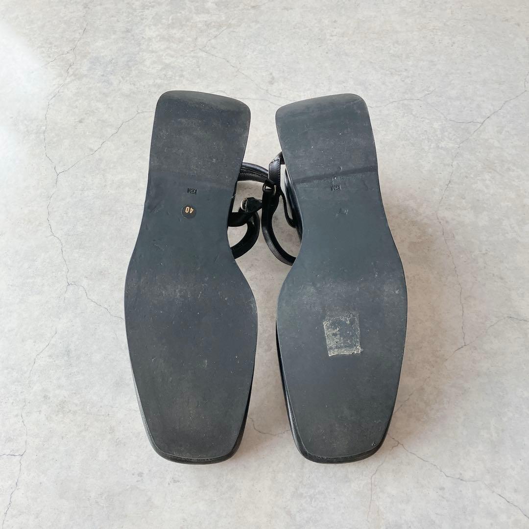 PRADA スクエアトゥ ブラックウェッジヒール 厚底 ミュール サンダル