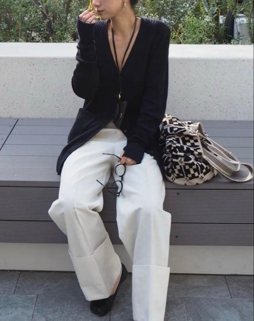 etre tokyo ランダムリブVネックニットカーディガン ネイビー