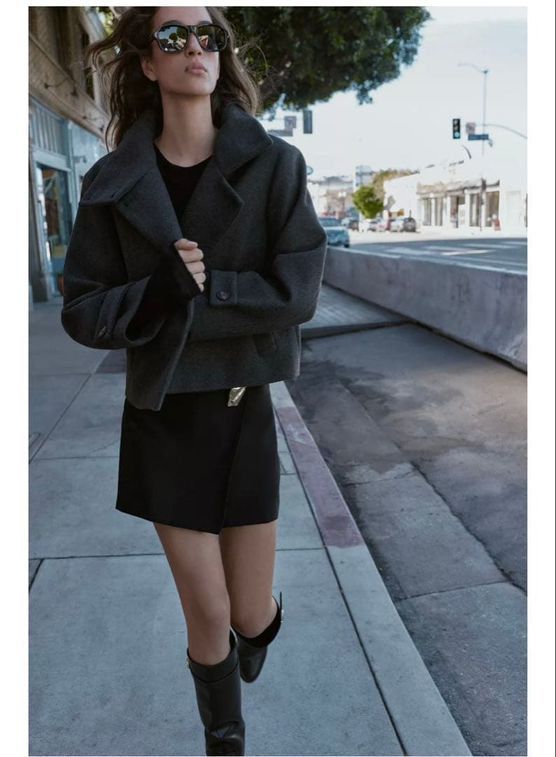 完売品⭐︎ZARA ハイネックショートコート S グレーマール