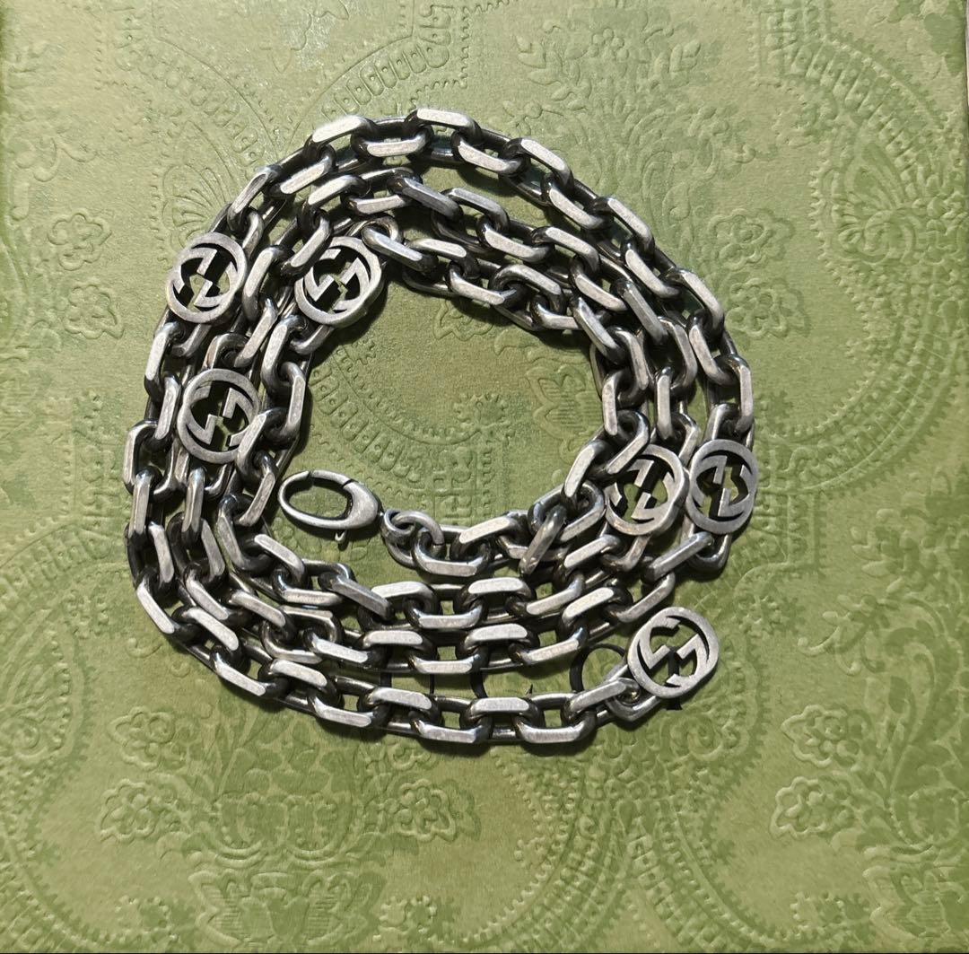 グッチ　インターロッキング　チェーンリンク　ロング　ネックレス　925 60cm