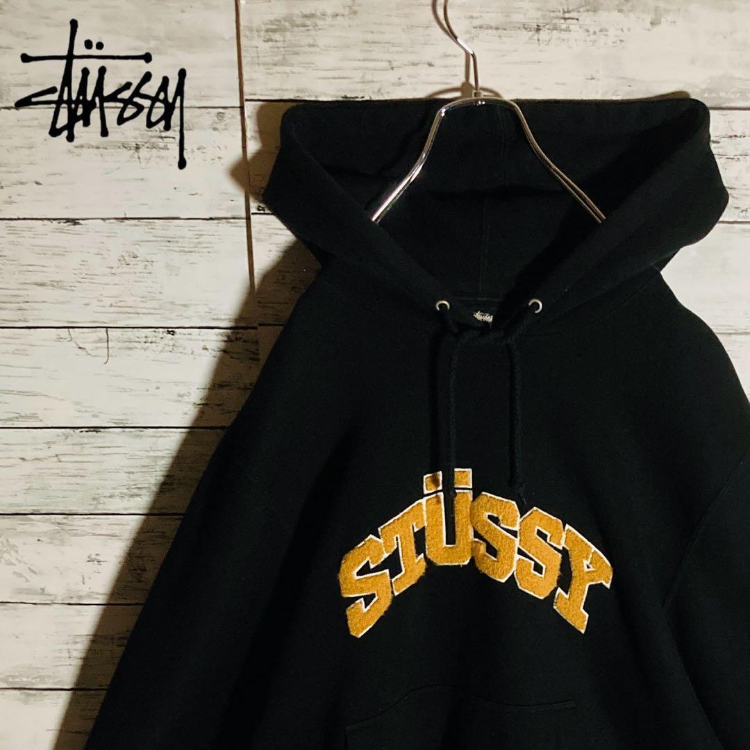【美品】ステューシー☆センターロゴ　アーチ　パーカー　裏起毛　2XL相当　即完売