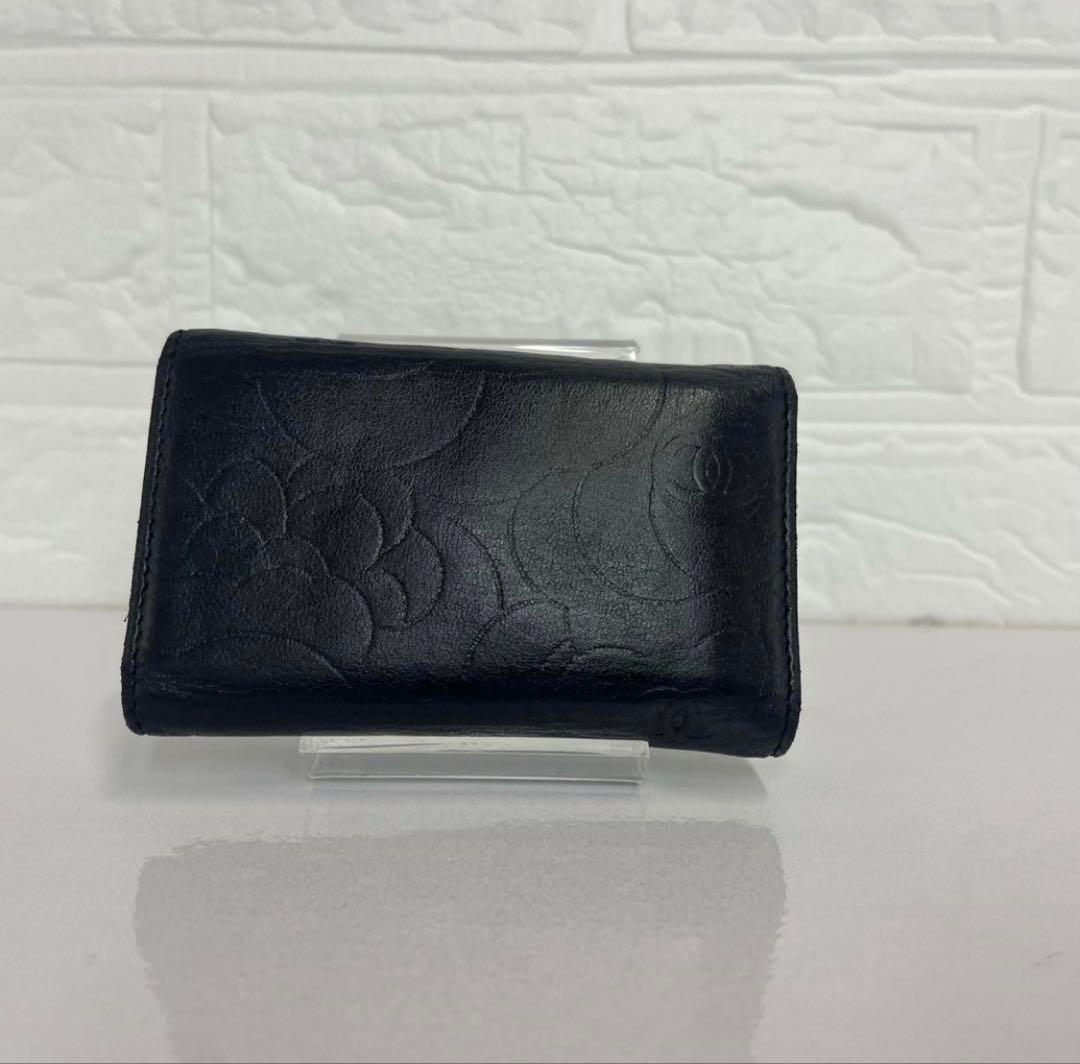 CHANEL シャネル 財布 カメリア キーケース ブラック 6連 ラムスキン