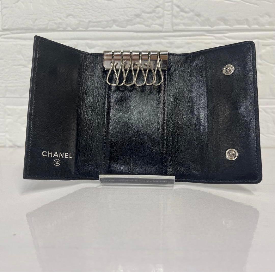 CHANEL シャネル 財布 カメリア キーケース ブラック 6連 ラムスキン