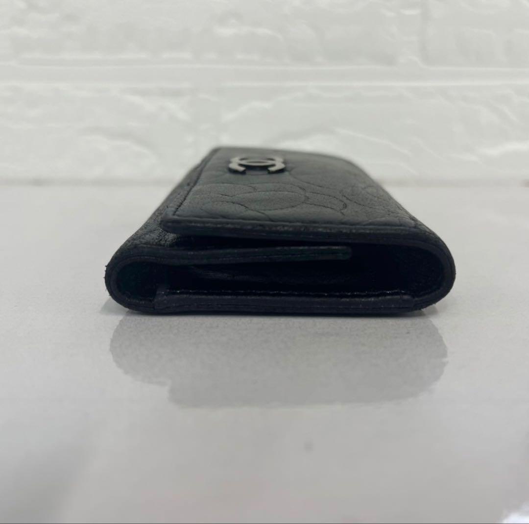 CHANEL シャネル 財布 カメリア キーケース ブラック 6連 ラムスキン