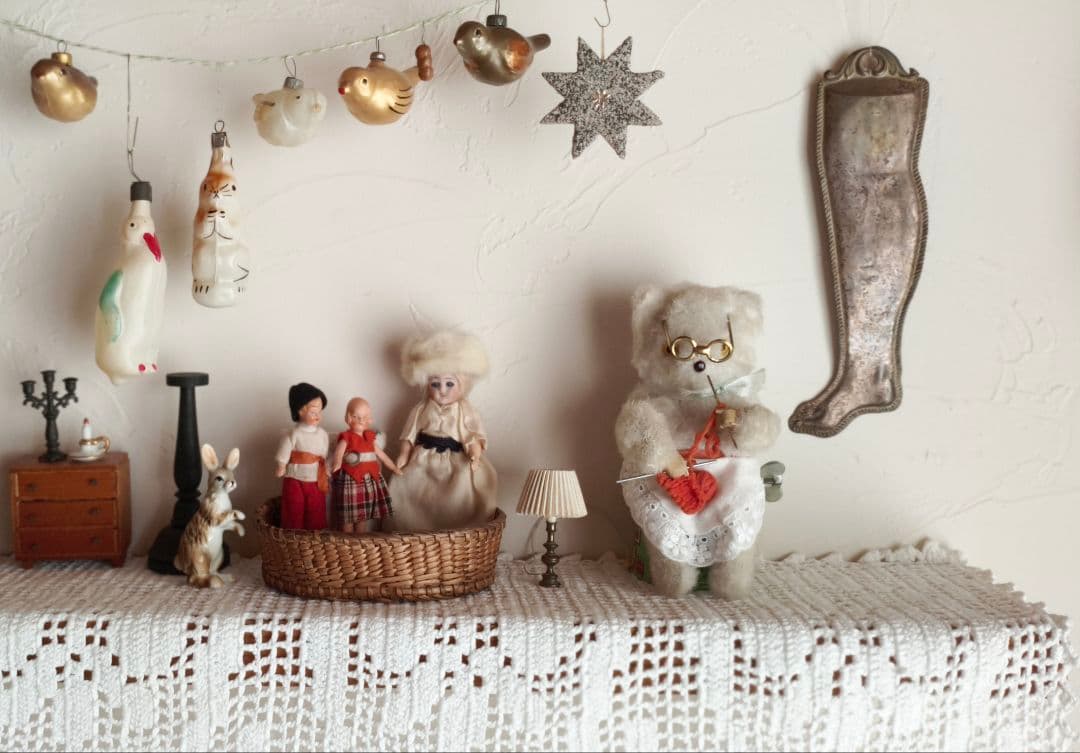 * vintage bear ❀ ゼンマイ仕掛けの 編み物 ネコさん