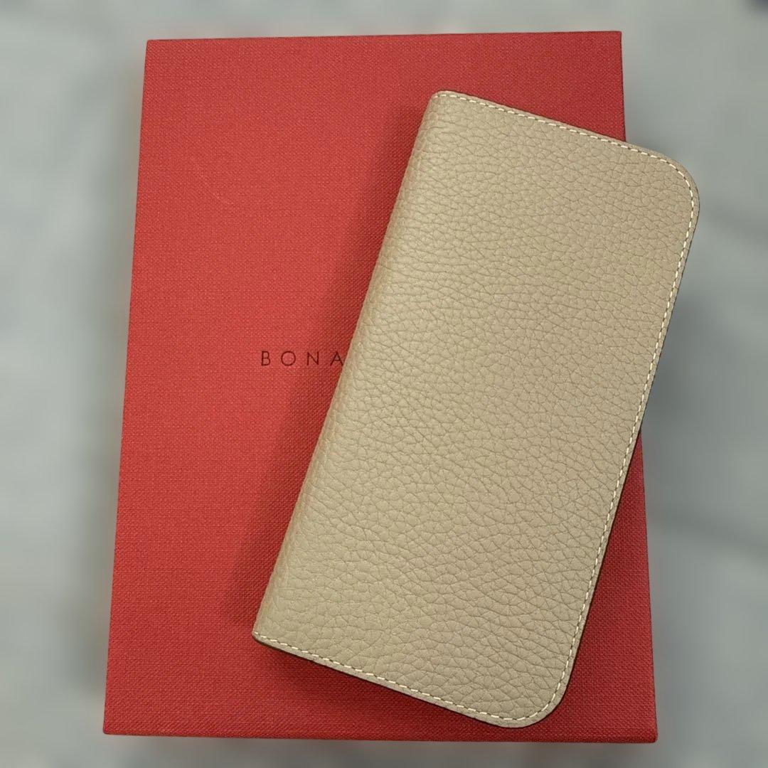 BONAVENTURA グレージュ×コーラル 手帳型ケース ボナベンチュラ