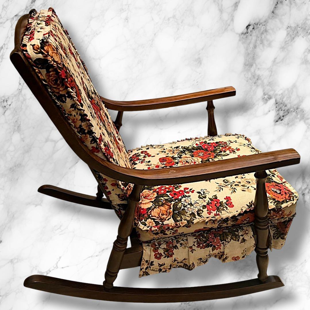 かしわ 木製 ロッキングチェア 花柄クッション付き 座面幅55cm