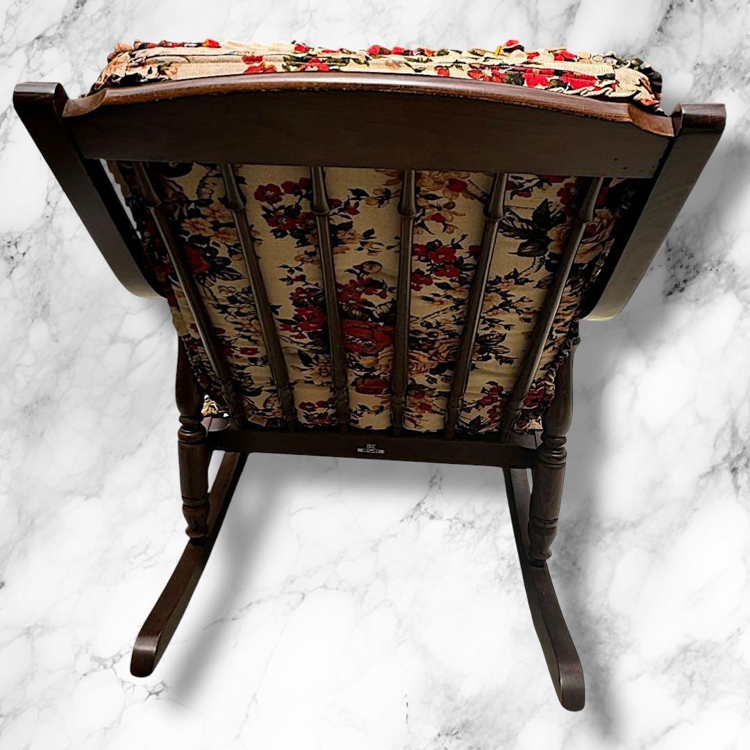 かしわ 木製 ロッキングチェア 花柄クッション付き 座面幅55cm