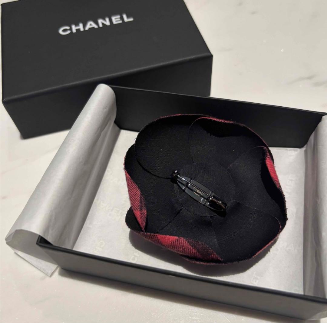 CHANEL シャネル　カメリア　ココマーク　チェック　ブローチ　ピンク