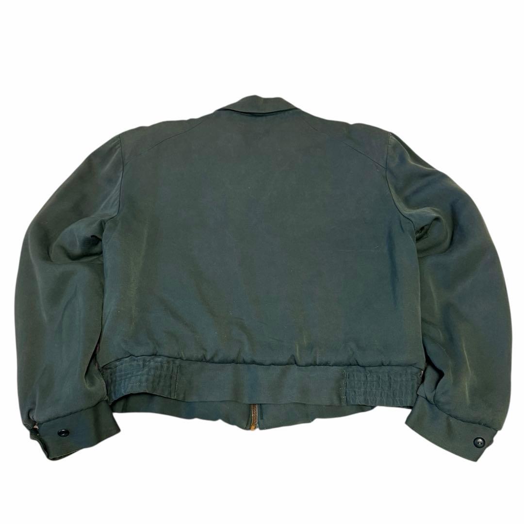 50’s〜 レーヨンギャバジンジャケット ブラックグリーン size L 片爪