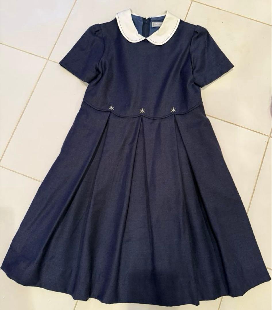 白金 よつば 120 半袖 ワンピース ポケット お受験