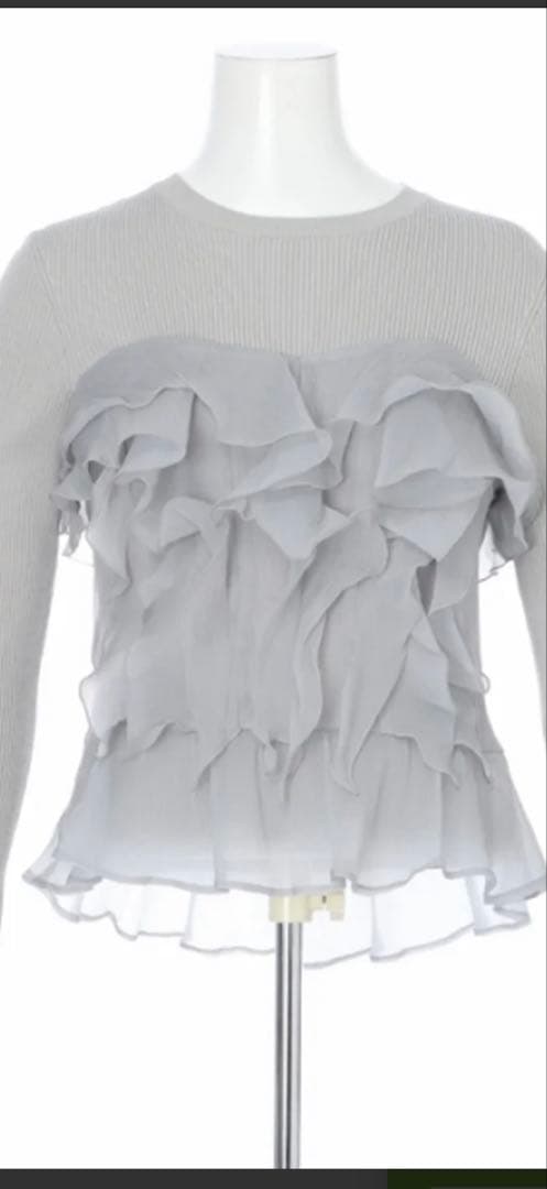 アプワイザーリッシェ　2wayシアーフリルリブニット　ブルーグレー