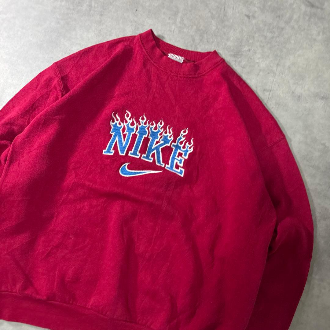NIKE 90s スウェット トレーナー 刺繍ロゴ ファイヤー レッド M