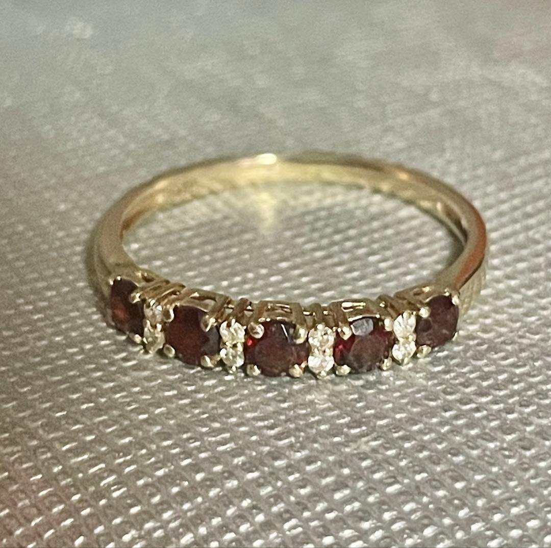 k10金ガーネット＆ダイヤモンドリング　ハーフエタニティ