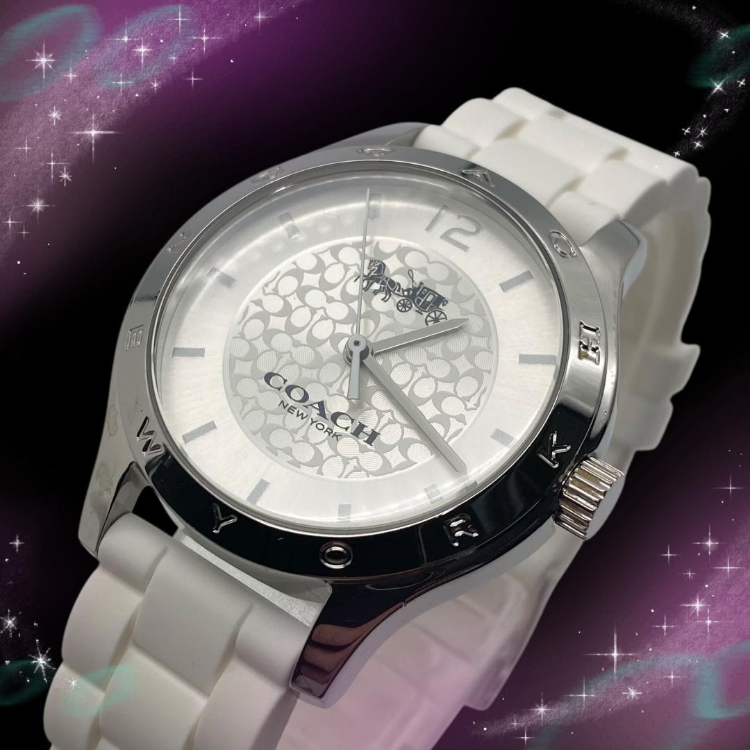 《美品　稼働品》　コーチ　レディースメンズ腕時計　シグネチャー　防水　クオーツ