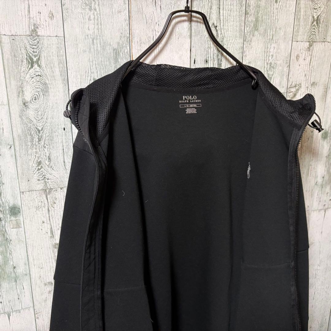 ポロラルフローレン　刺繍ロゴ　ジップパーカー　素材切替デザイン　黒　L