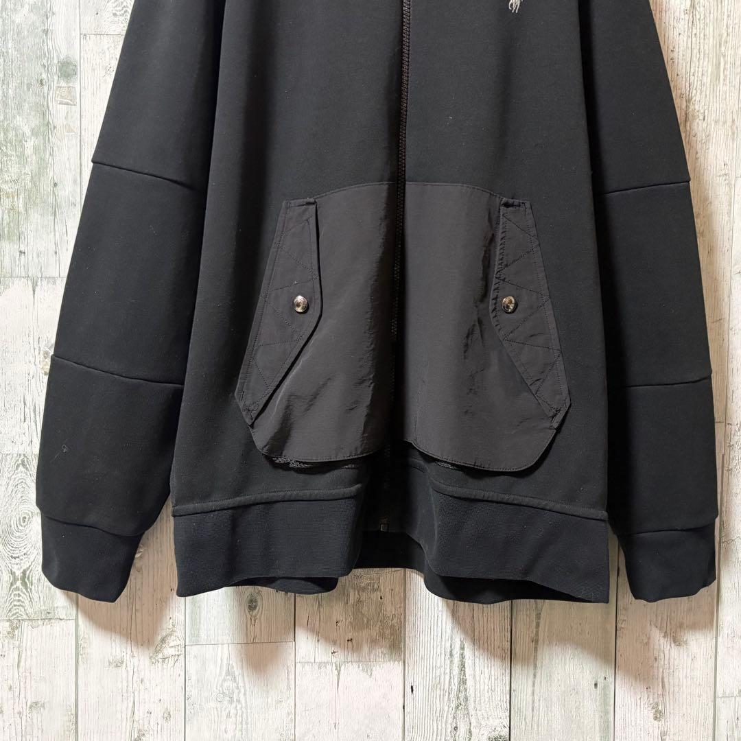 ポロラルフローレン　刺繍ロゴ　ジップパーカー　素材切替デザイン　黒　L