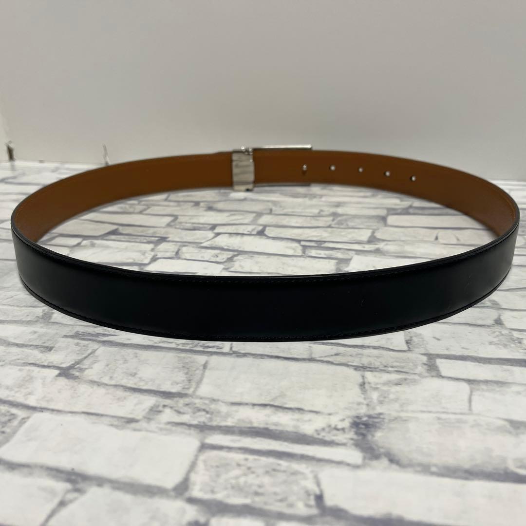 ブルガリ ベルト レザー 本革 黒 シルバー金具　スクエア　トリプルプレート