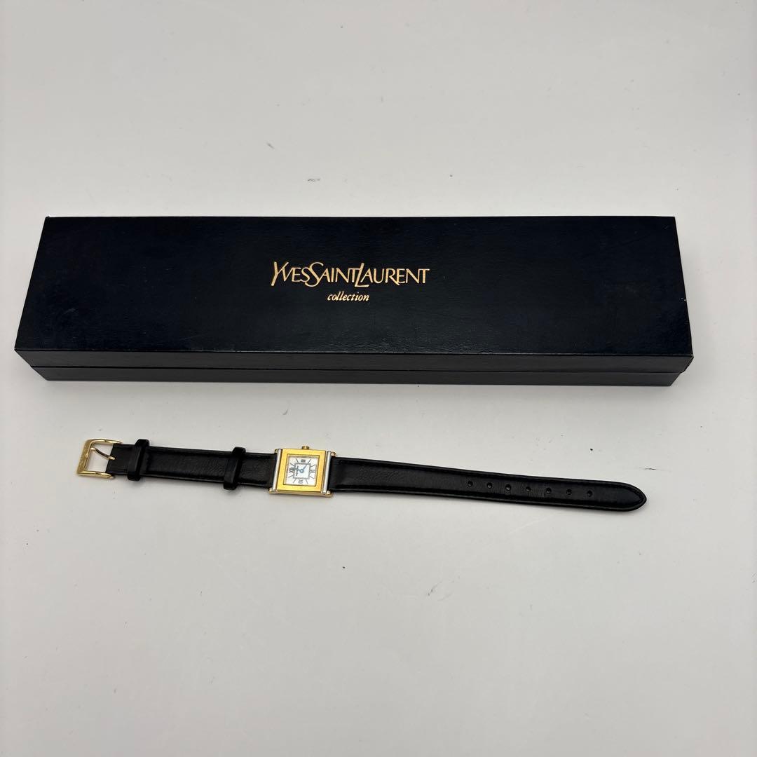 Yves Saint Laurent ブラックレザー時計　不動