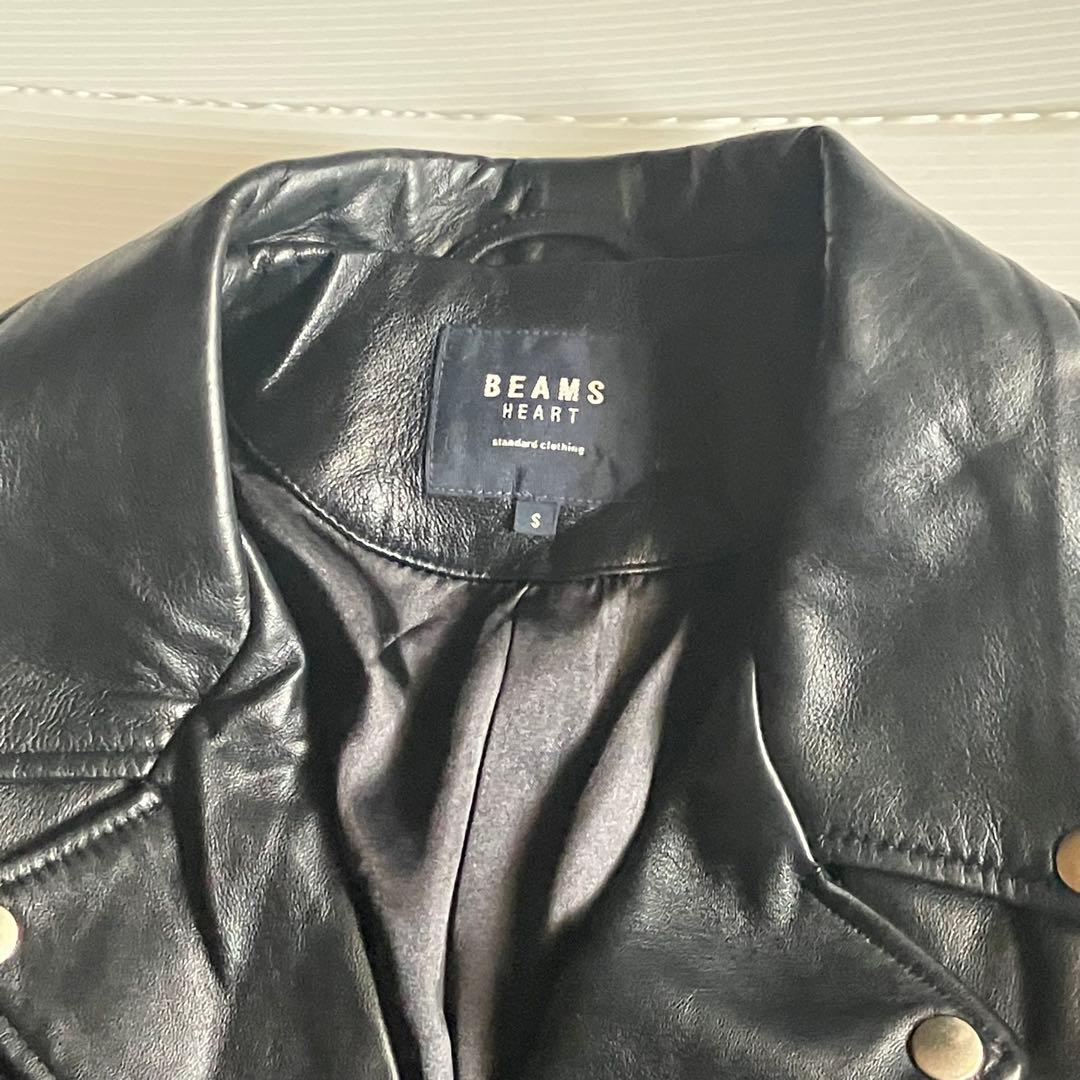 BEAMS HEART 羊革レザーダブルライダースジャケット黒Sビッグシルエット