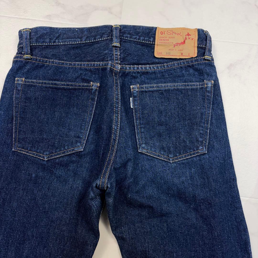 オアスロウ 105 ジップフライ　S 日本製　セルビッチ　デニムパンツ　紺
