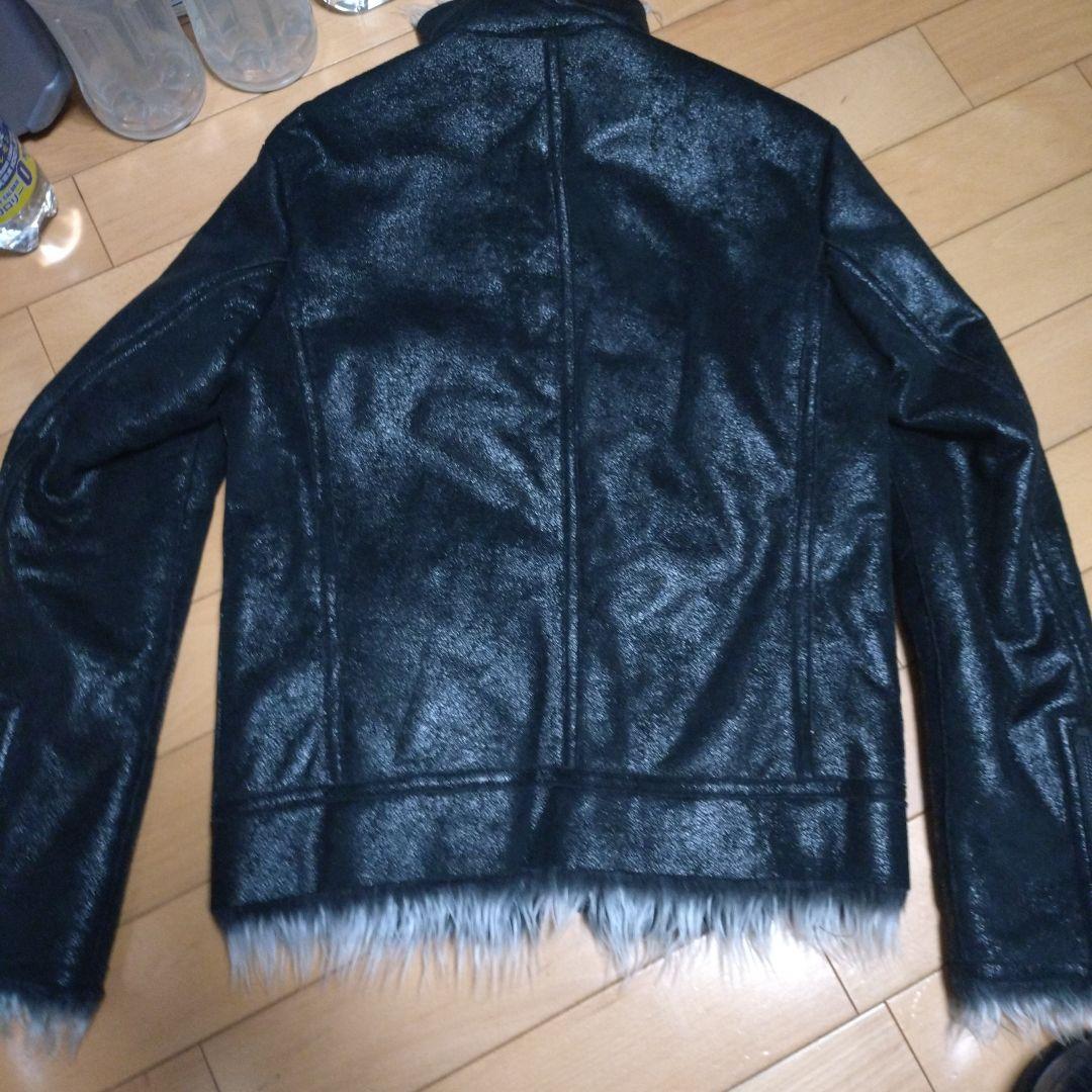 カスタムカルチャー　光沢レザー風フェイクムートンファーライダースジャケット　Ｌ