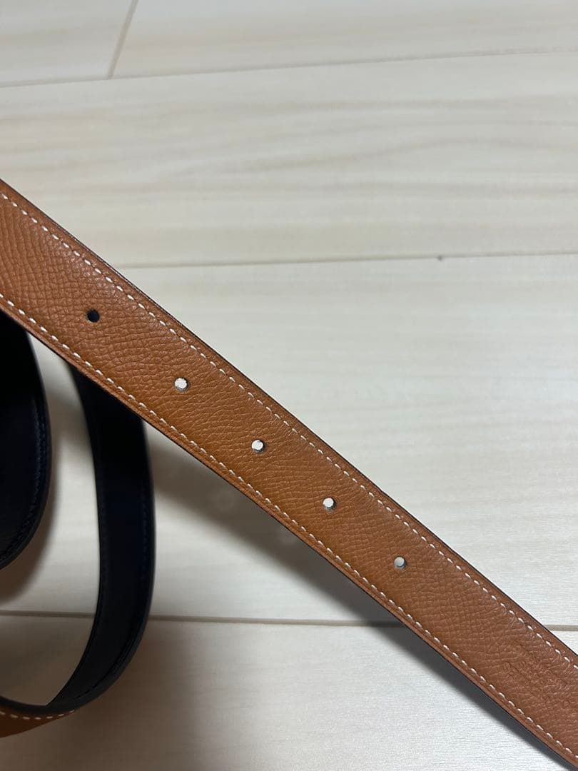 H型バックル レザーベルト 黒 茶色　エルメス　HERMES リバーシブル