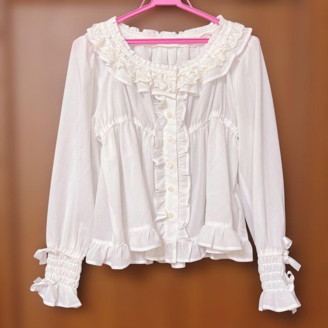 【美品】BABY, フリルシフォンブラウス　ホワイト