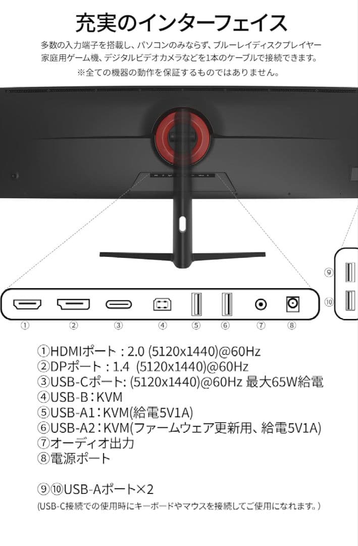 JAPANNEXT 49インチ曲面IPSパネル ウルトラワイドモニター新品