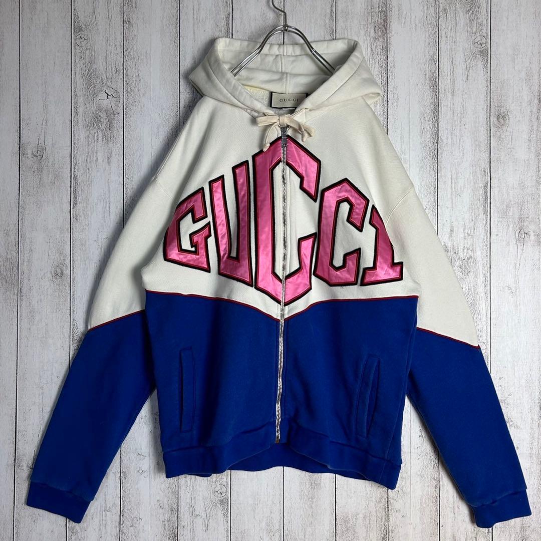 6037【人気デザイン】グッチ‪☆刺繍ロゴ入りバイカラージップパーカー