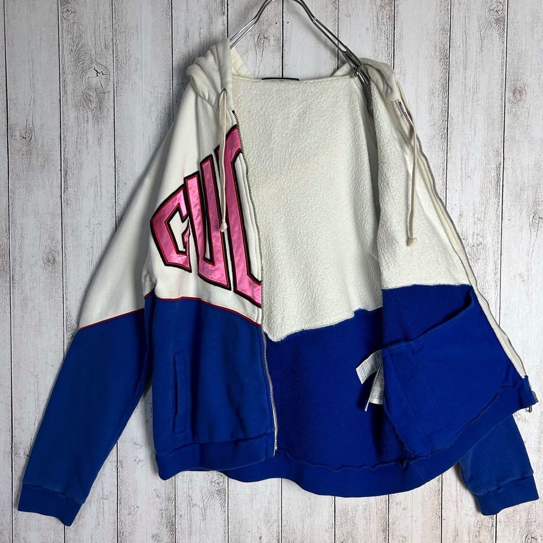 6037【人気デザイン】グッチ‪☆刺繍ロゴ入りバイカラージップパーカー